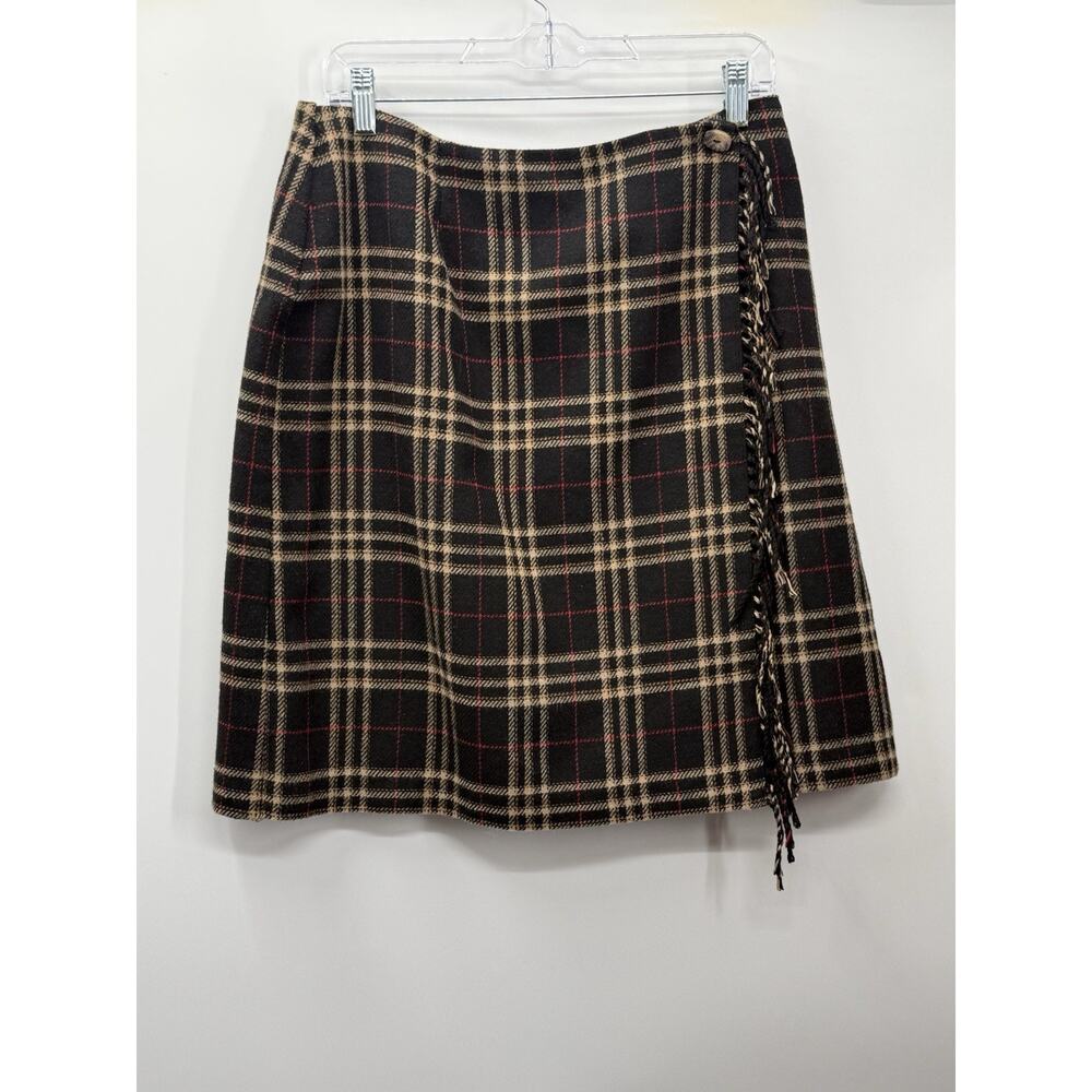 Sag Harbor Petite Plaid Wrap Skirt Wool Blend Fringe Size 14 Classic